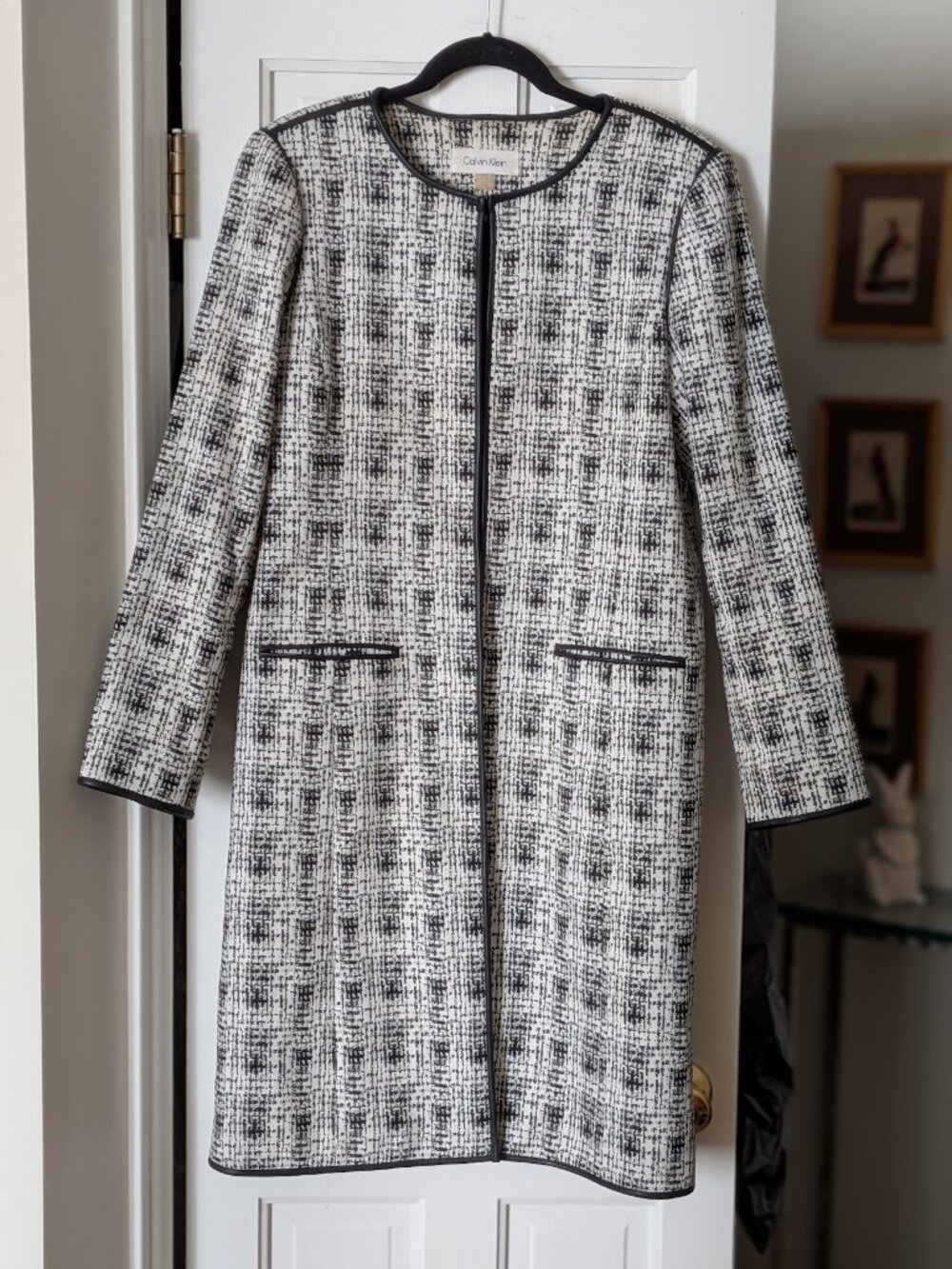 Calvin Klein Tweed Collarless Topper Jacket Coat Size 12 FLAWED AS-IS